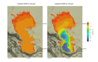 Click to view a comparison plot between the exisiting and updated GEBCO_08 Grid for the Caspian Sea region