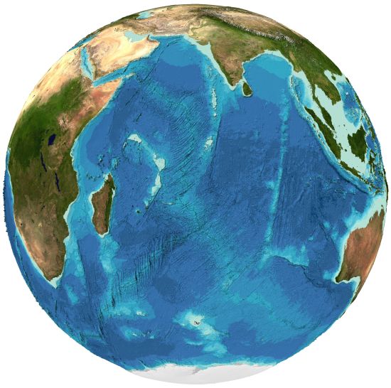 Bathymetry of the Indian Ocean from the GEBCO grid
