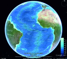 GEBCO world map image displayed in Google Earth