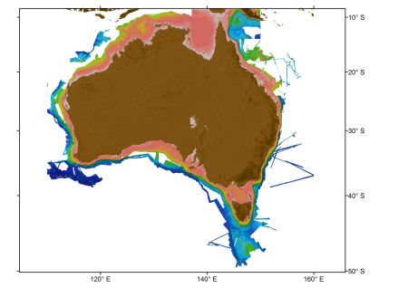 Coverage of the  Australian Bathymetry and Topography Grid, June 2009 data set used to update the GEBCO grid