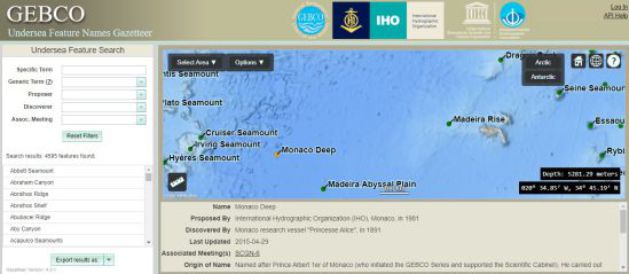 Displaying information from the GEBCO Gazetteer of Undersea Feature Names
