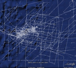 Survey lines showing where depth data has been collected by ships