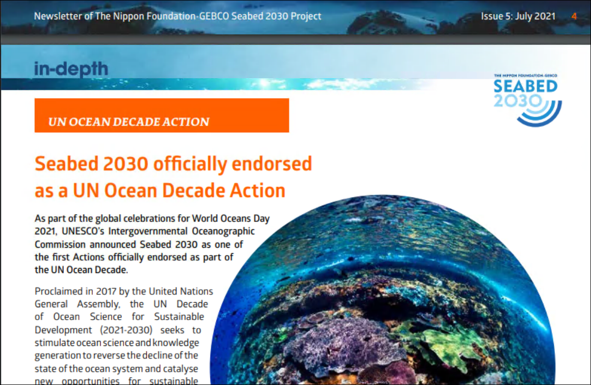 July 2021 edition of In-depth - Seabed 2030's e-newsletter