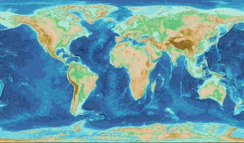 Imagery based on a layer showing shaded relief from the sub-ice topography version of the GEBCO_2024 Grid