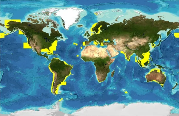 Coverage of ENC data sets contributed to update GEBCO's grids