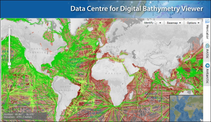 Trackline coverage from the IHO DCDB data viewer