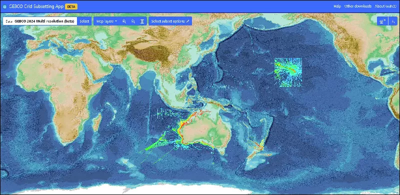 multi-resolution bathymetry data displayed in GEBCO download app