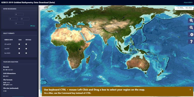Access the GEBCO grid download application
