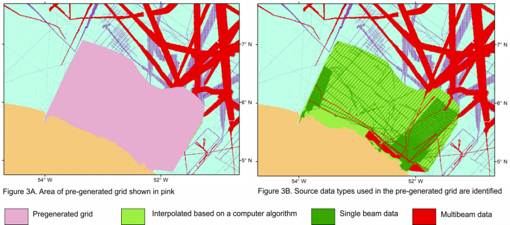 Coverage of ship tracklines (black) overlain on the GEBCO_2019 Grid in part of the Pacific Ocean. These are the lines along which depth measurements have been taken. Between the tracklines, the GEBCO_2019 Grid is based on interpolation, largely guided by