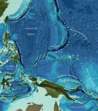 Bathymetry of part of the Pacific Ocean from the GEBCO world map